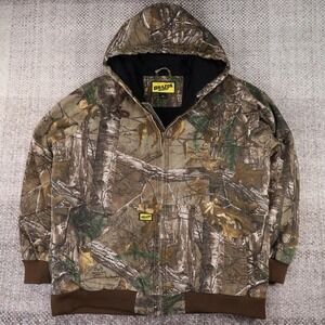 Brazos Work Force Mens XL Realtree Camo Hooded Canvas Work Jacket Full Zip
